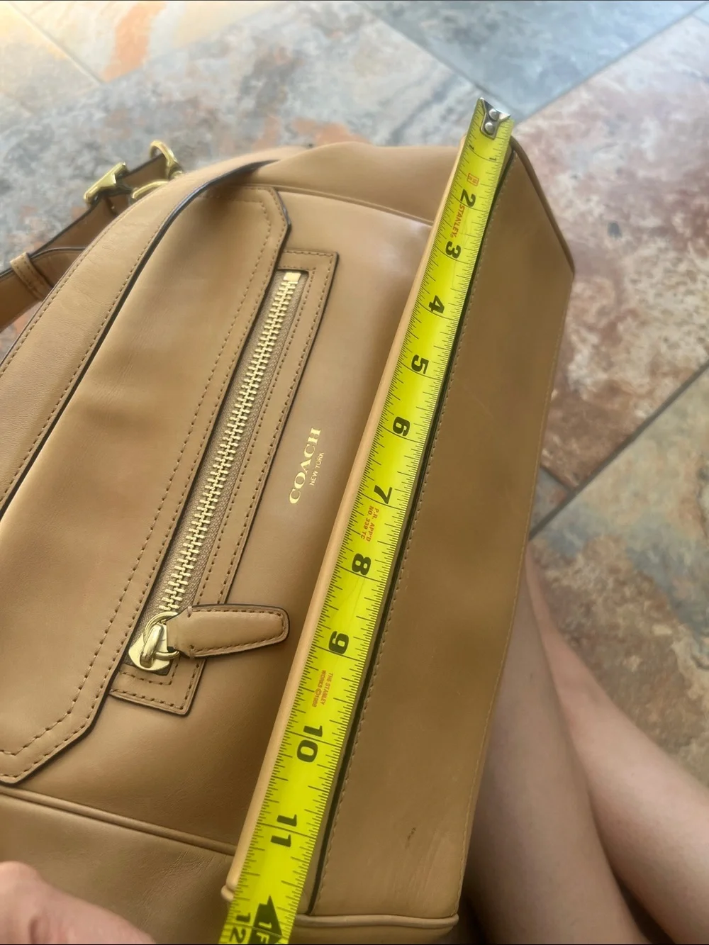 Coach Tan Leather Shoulder Bag with Gold Hardware